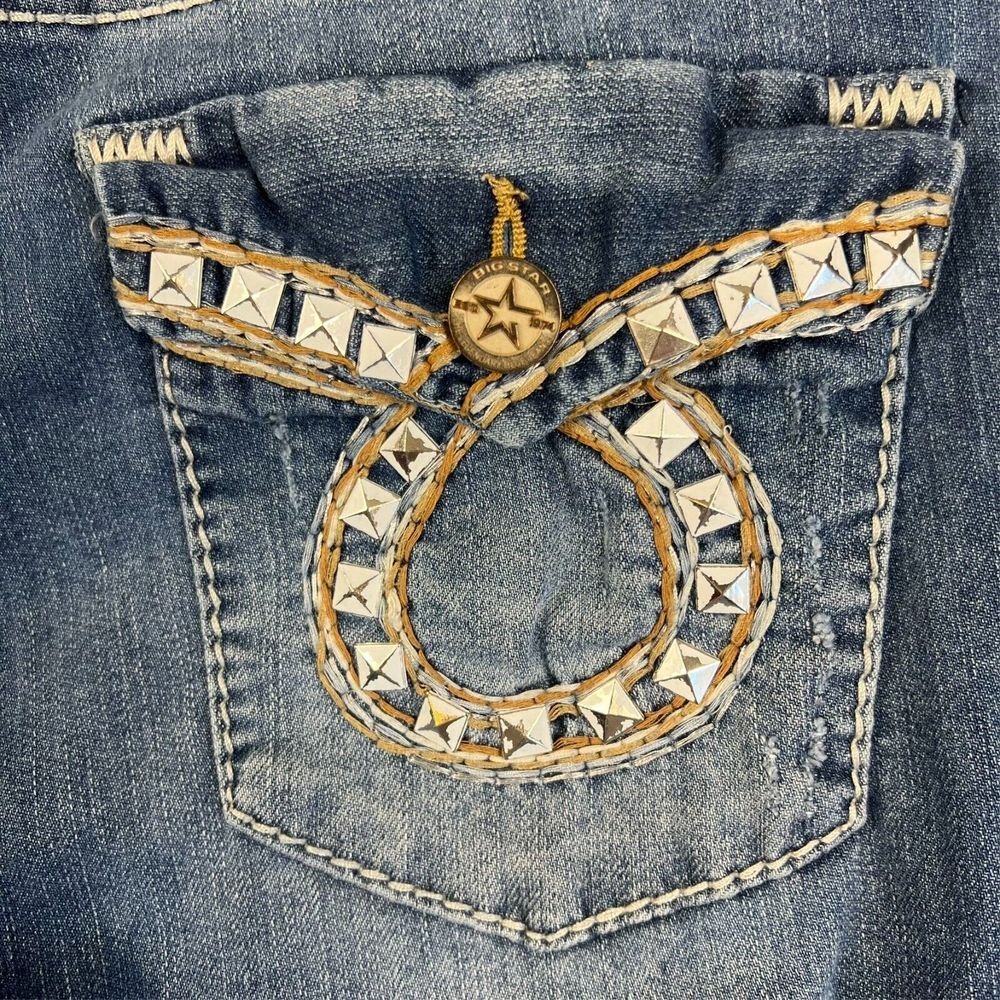 Big Star Women's Jeans 32R Bootcut Rhinestone Pocket Distressed Denim Nina - Picture 11 of 16